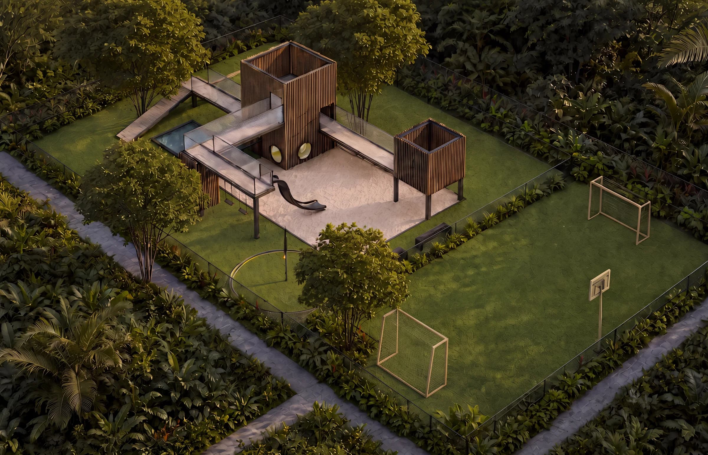 Aerial view of the three Garden Park areas